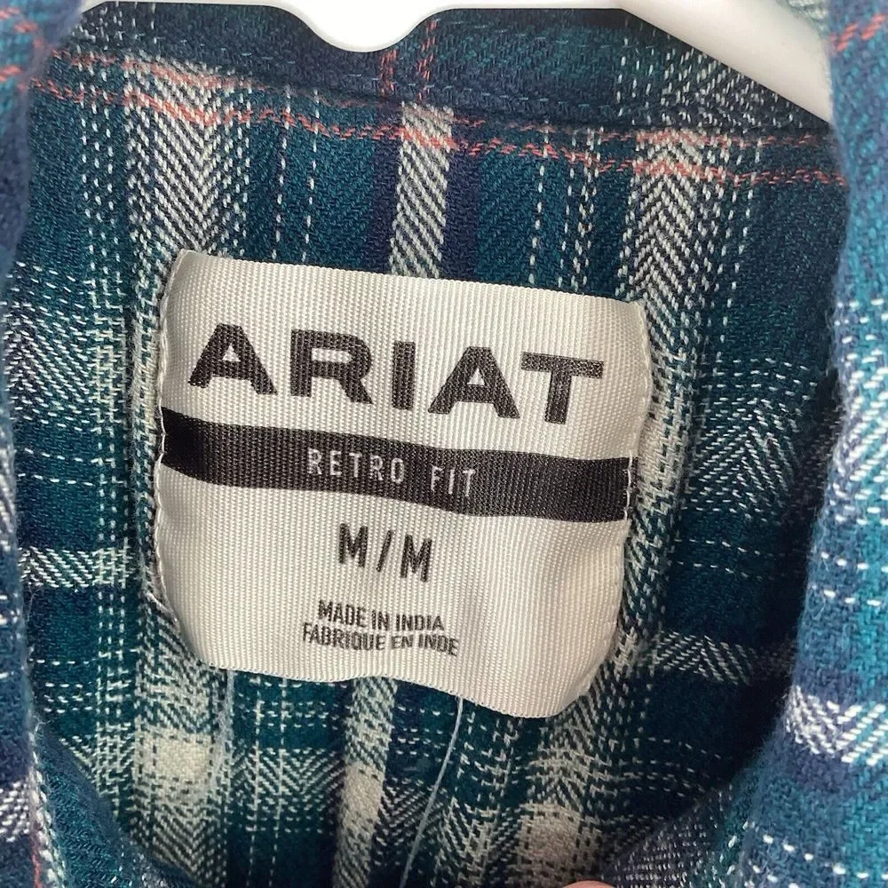 Ariat‎ Retro Fit Medium Boys Long Sleeve Pearl Snap Plaid Flannel Shirt Western